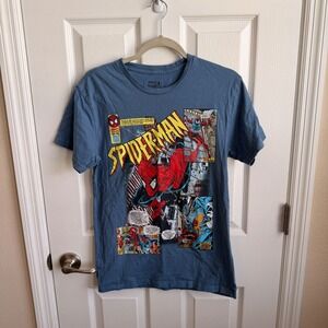 Marvel Spider-Man Comic Book Panel Graphic T-Shirt Blue Mens Small S